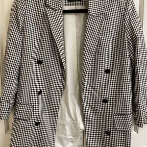 Black & White Gingham Double-Breasted Blazer